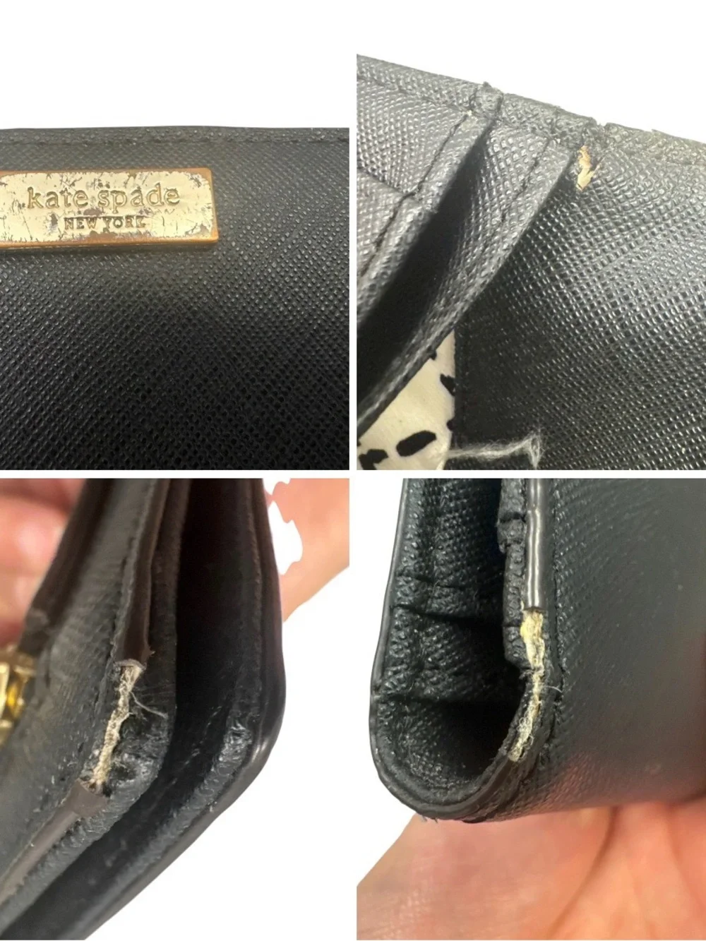 Kate Spade Black Long Saffiano Leather Zip Wallet with Gold Plaque